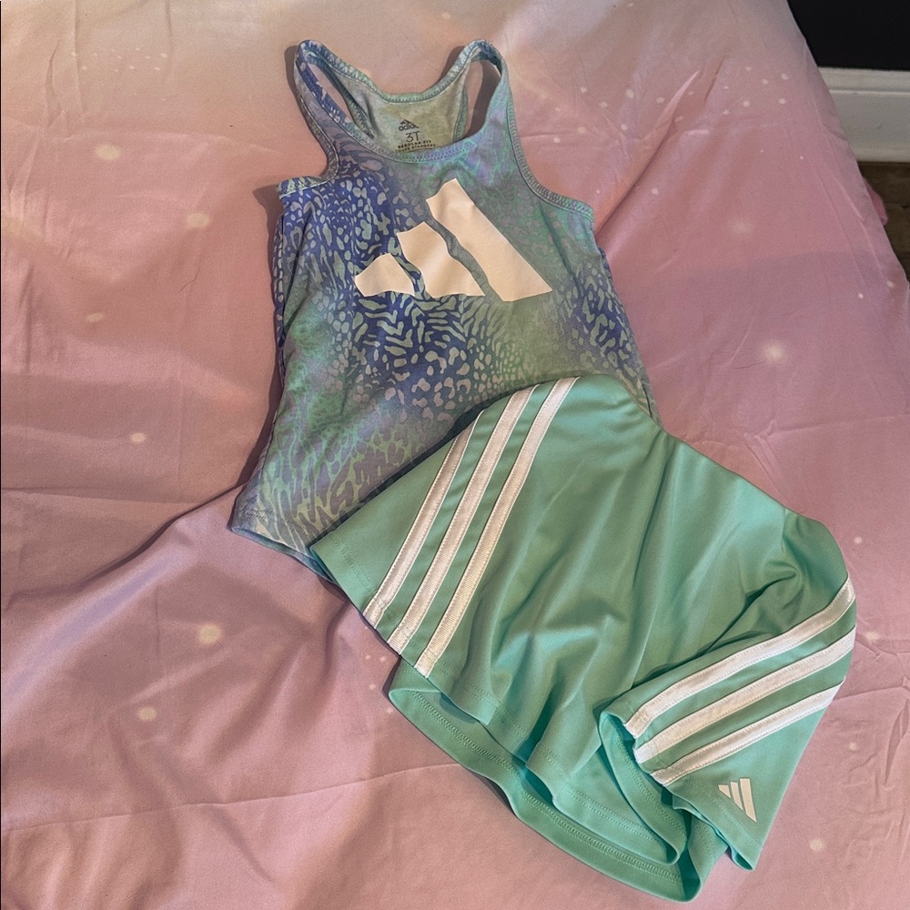 Adidas Teal and White tank and skirt size 3t girls